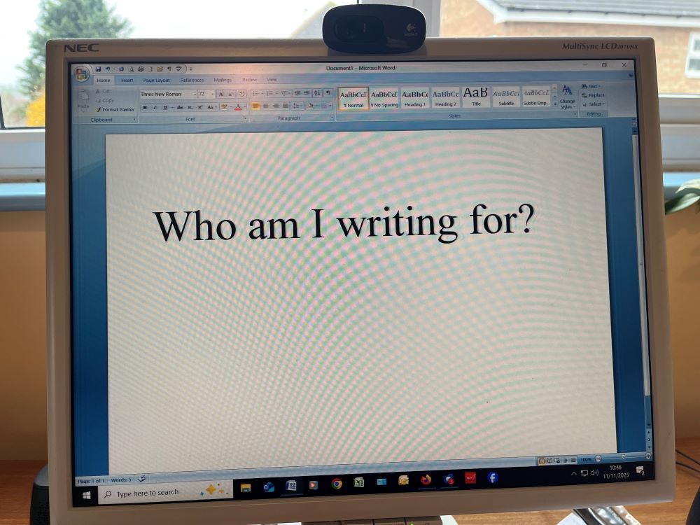 Judith Morris in nature writing her memoir, Stepping out of Silence